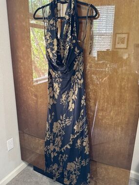 Reformation NWT Lilia Dress - Halter Cowl Black Brown Floral Print